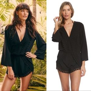 LA BLANCA Costa Brava Crochet-Trim Cover Up Romper Black